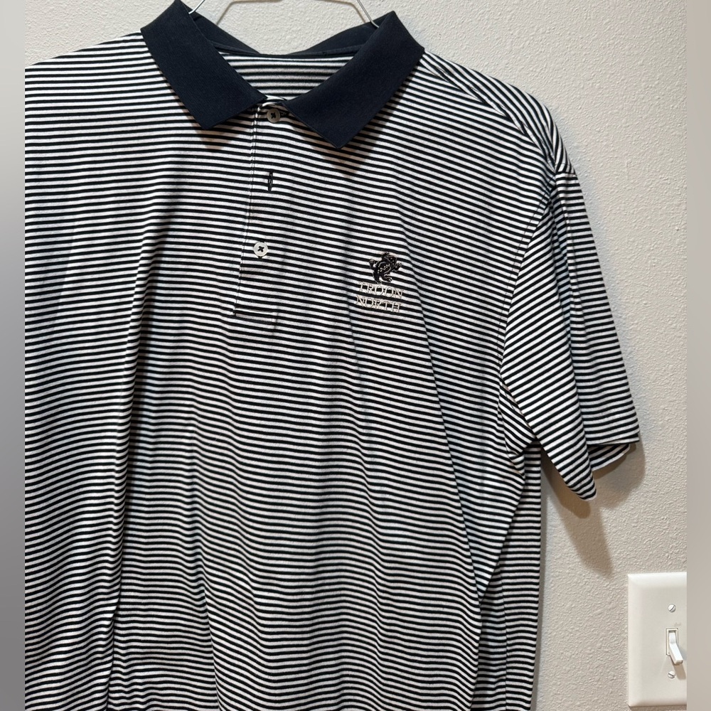 Troon North Striped Black and White Polo Shirt Size L